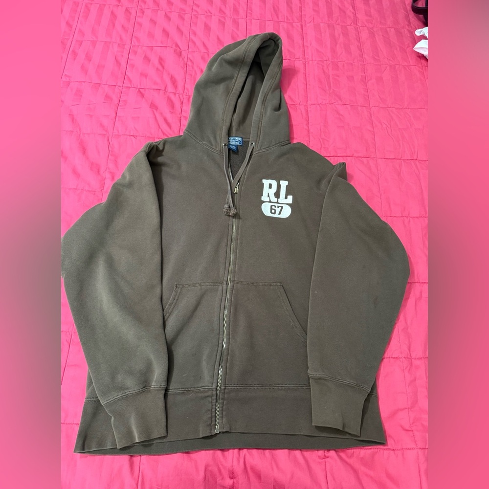 Ralph Lauren Brown RL 67 Zip-Up Hoodie